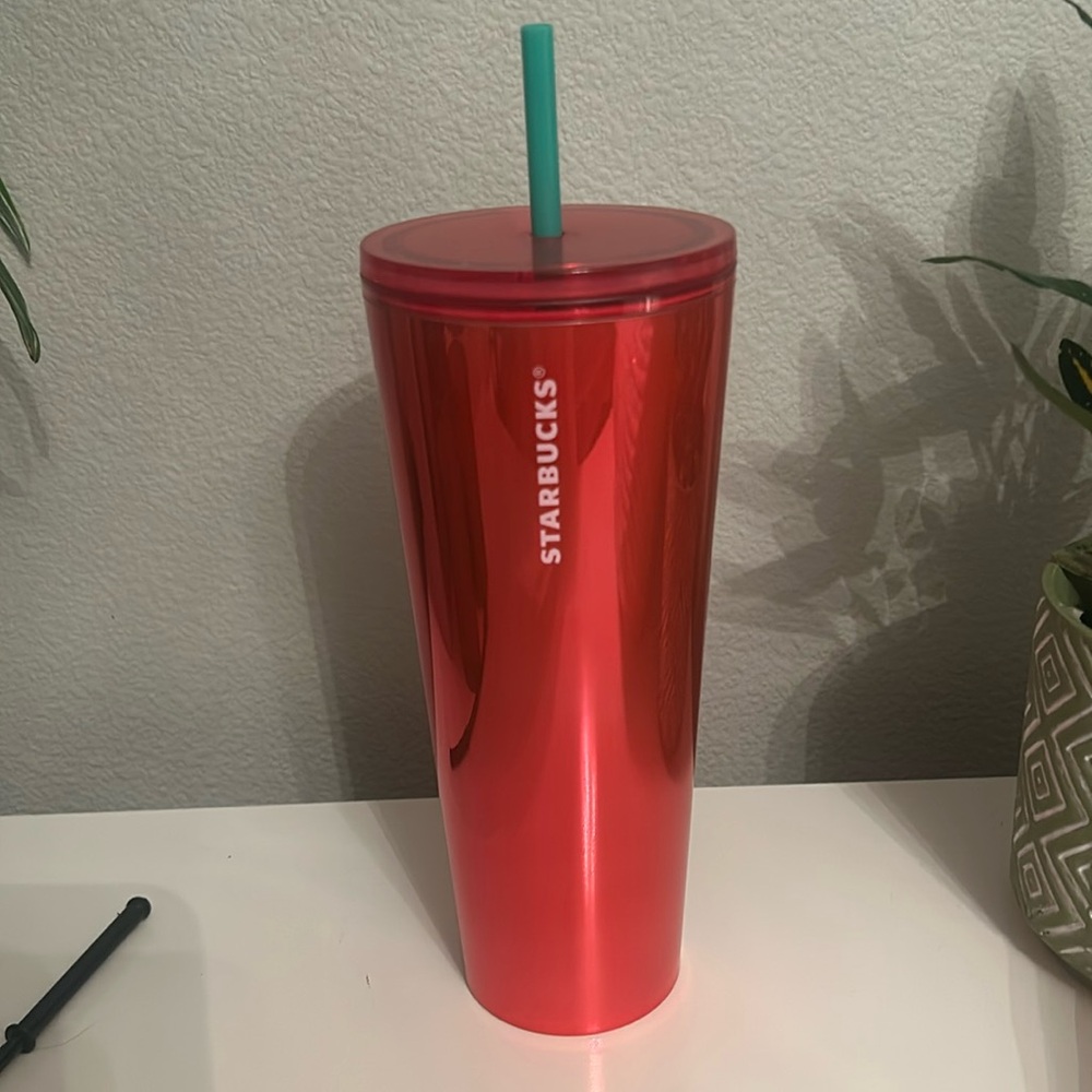 Red shiny Starbucks cup 24oz
